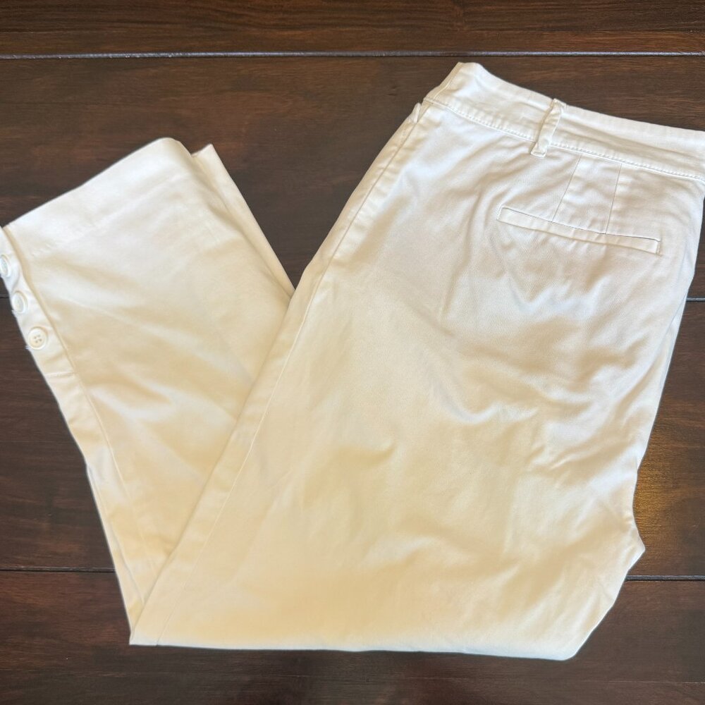 Talbots Perfect Crop Pants White Stretch Button Hem Capris Size 6P